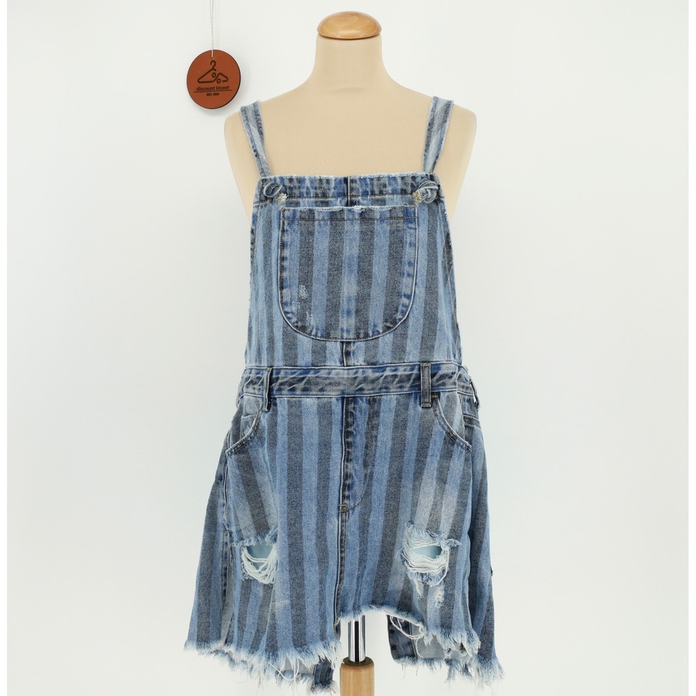 ONE TEASPOON Zephyr Pini Overall Dress Striped Distressed Denim Blue Size Small